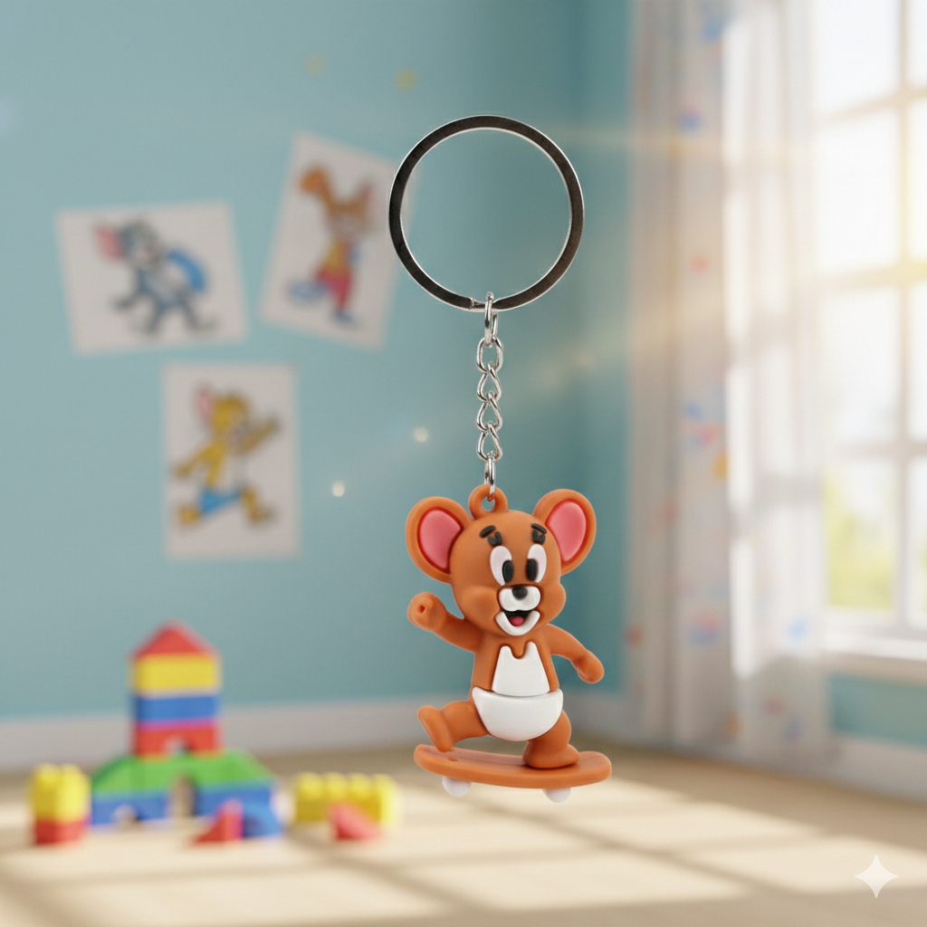 Cute Jerry Skating Silicon Keychain
