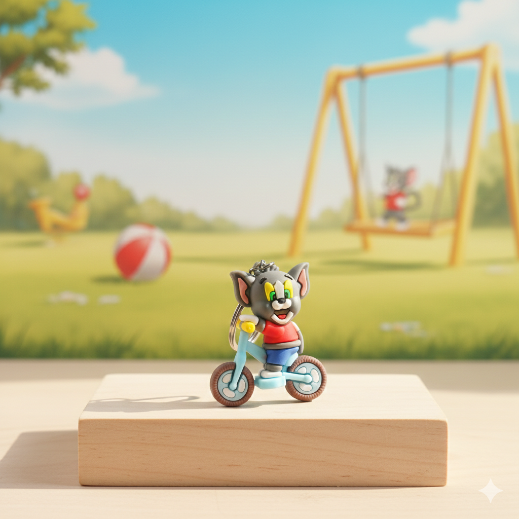 Tom riding Bicycle Silicon Keychain