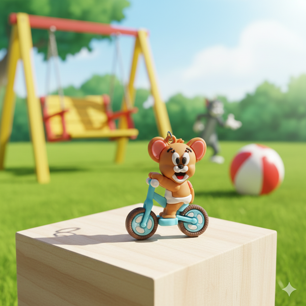 Jerry riding Bicycle Silicon Keychain