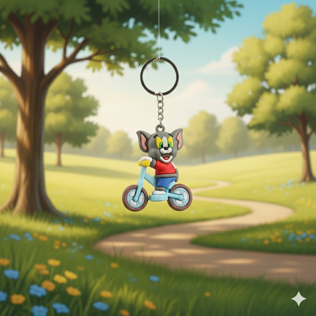 Tom riding Bicycle Silicon Keychain