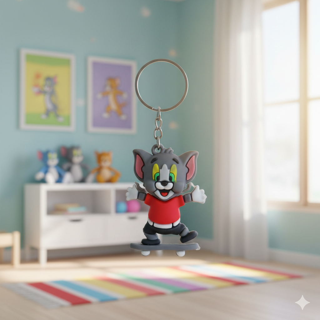 Cute Tom Skating Silicon Keychain