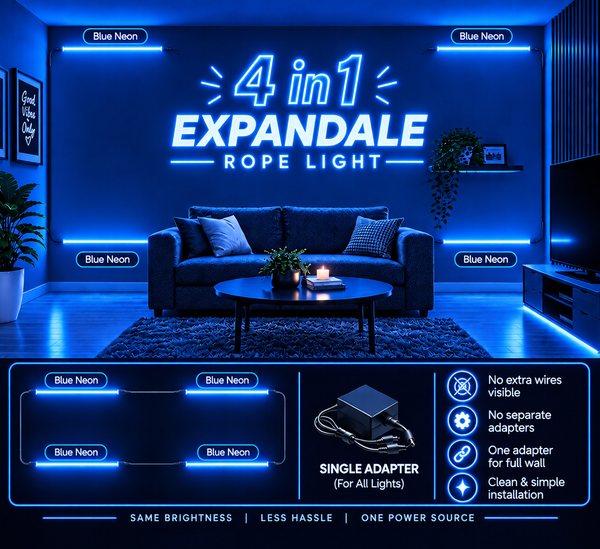 4-in-1 Expandable LED Neon Flex Light /  4 Detachable Segments ( 12 Meter )