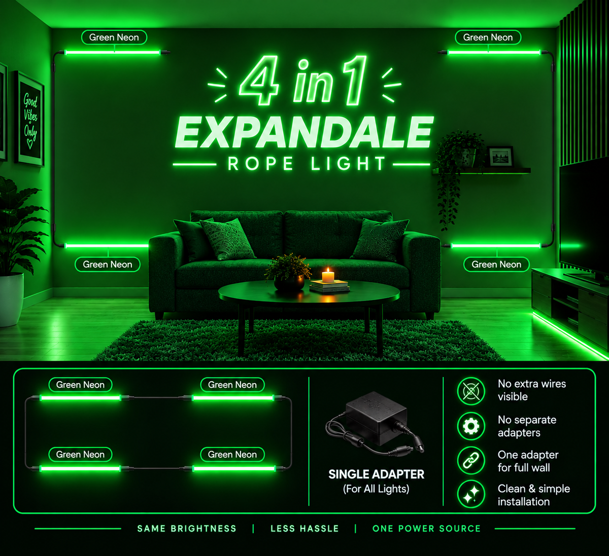 4-in-1 Expandable LED Neon Flex Light /  4 Detachable Segments ( 12 Meter )