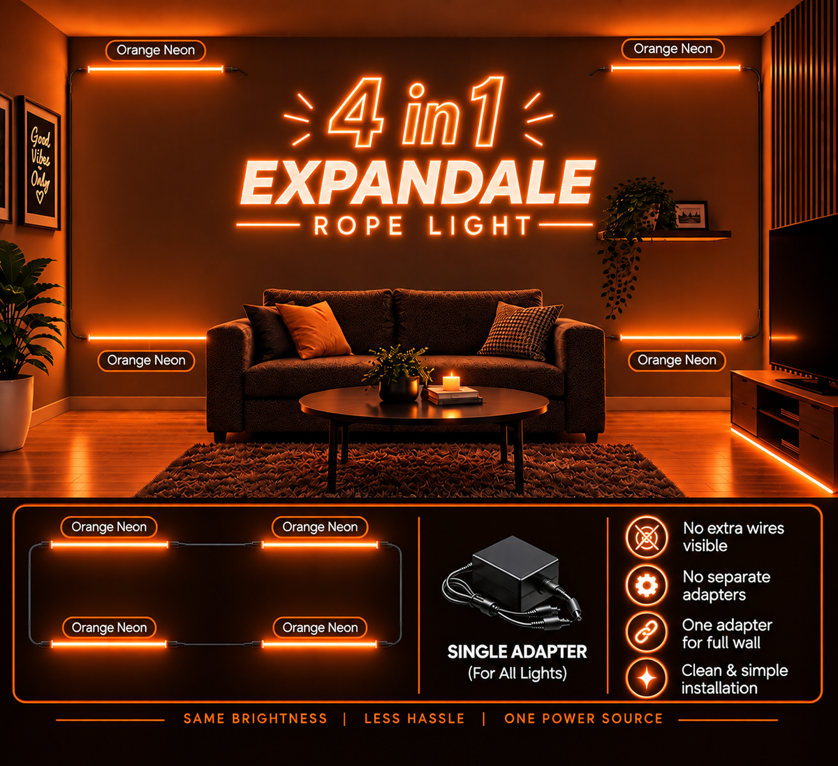 4-in-1 Expandable LED Neon Flex Light /  4 Detachable Segments ( 12 Meter )