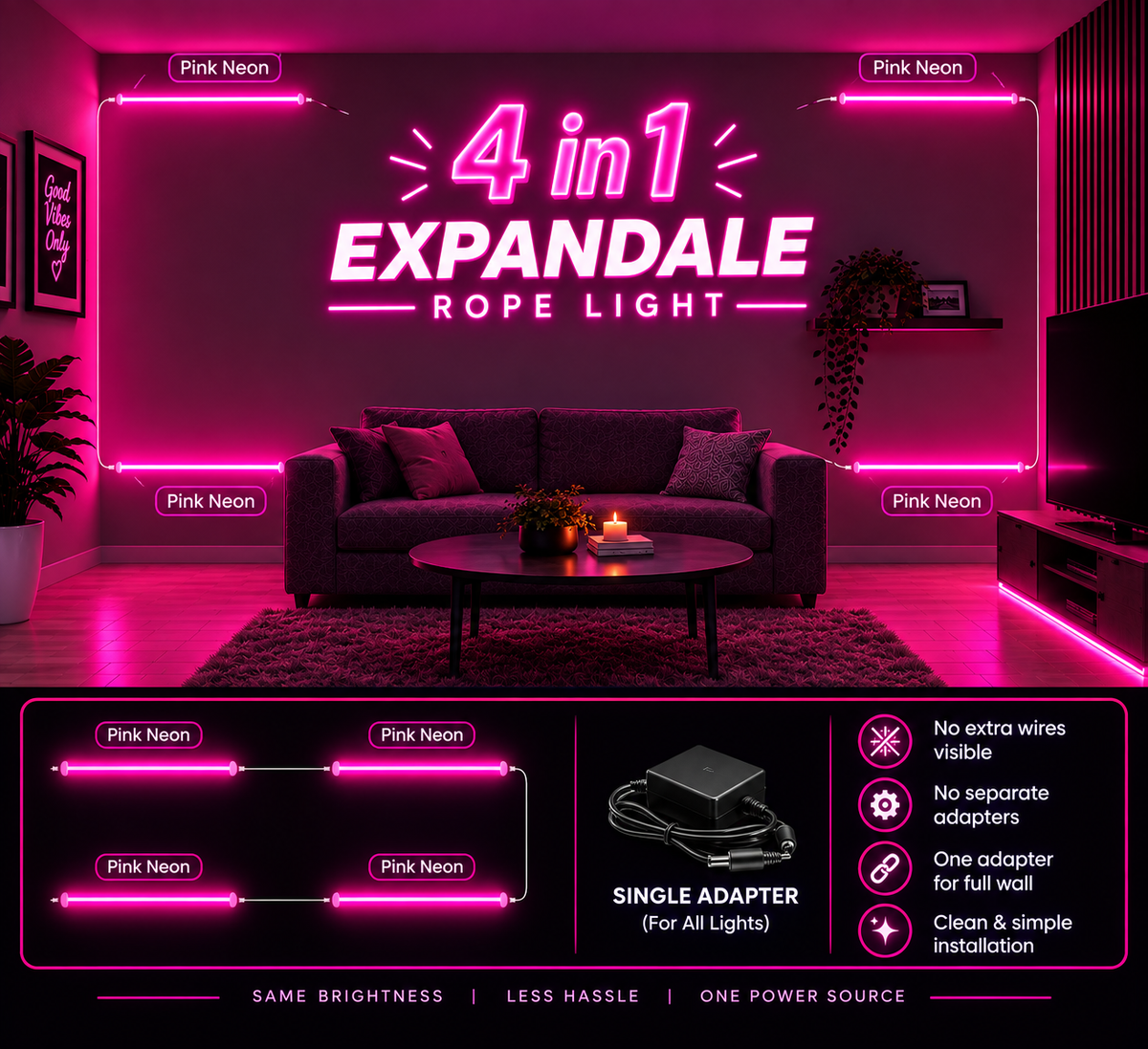 4-in-1 Expandable LED Neon Flex Light /  4 Detachable Segments ( 12 Meter )