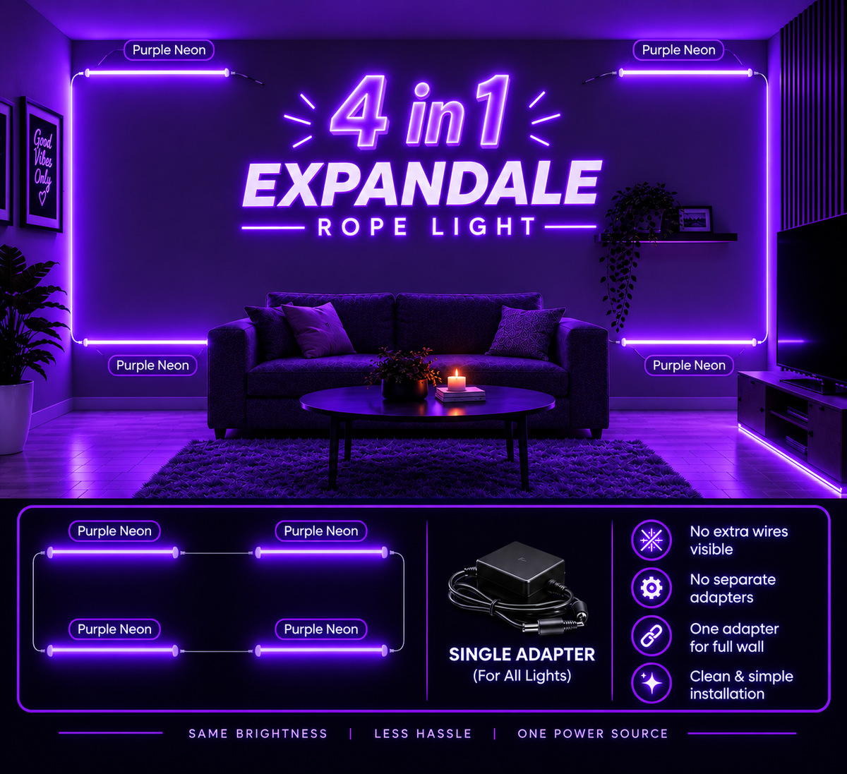 4-in-1 Expandable LED Neon Flex Light /  4 Detachable Segments ( 12 Meter )
