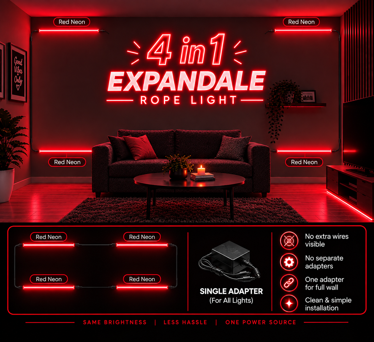 4-in-1 Expandable LED Neon Flex Light /  4 Detachable Segments ( 12 Meter )