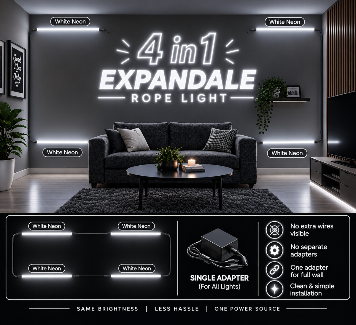 4-in-1 Expandable LED Neon Flex Light /  4 Detachable Segments ( 12 Meter )
