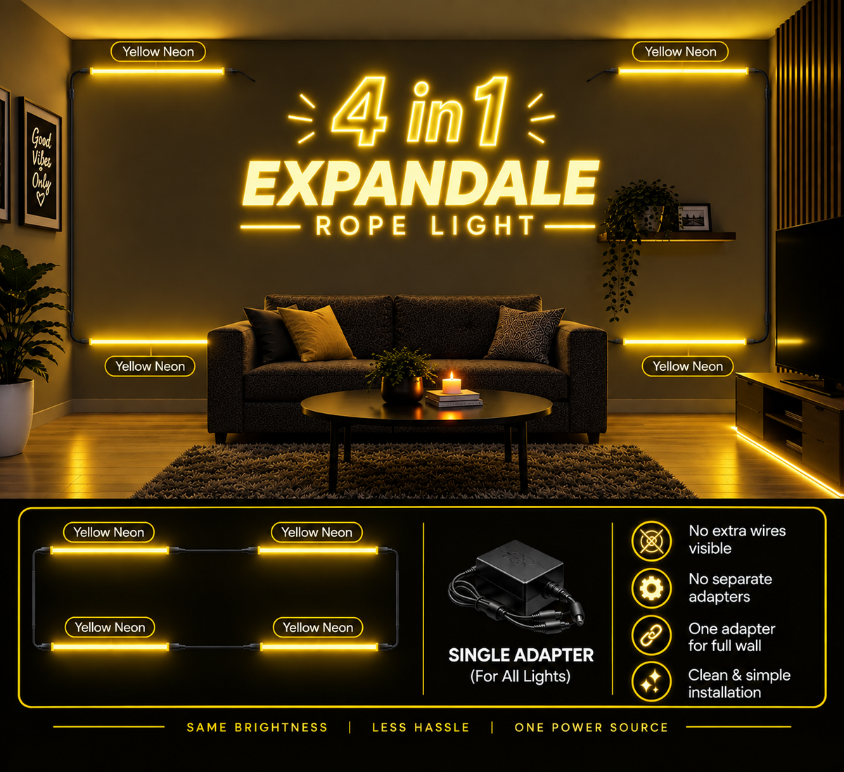 4-in-1 Expandable LED Neon Flex Light /  4 Detachable Segments ( 12 Meter )